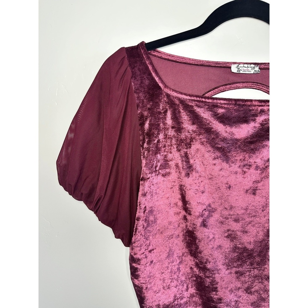 Free People Intimately Velvet Blouse Puff Sleeve Size M Romantic Coquette Whimsy - Picture 4 of 10